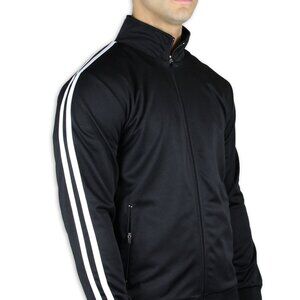 Men's Track Full-Zip Athletic Jogging Top, Black/White